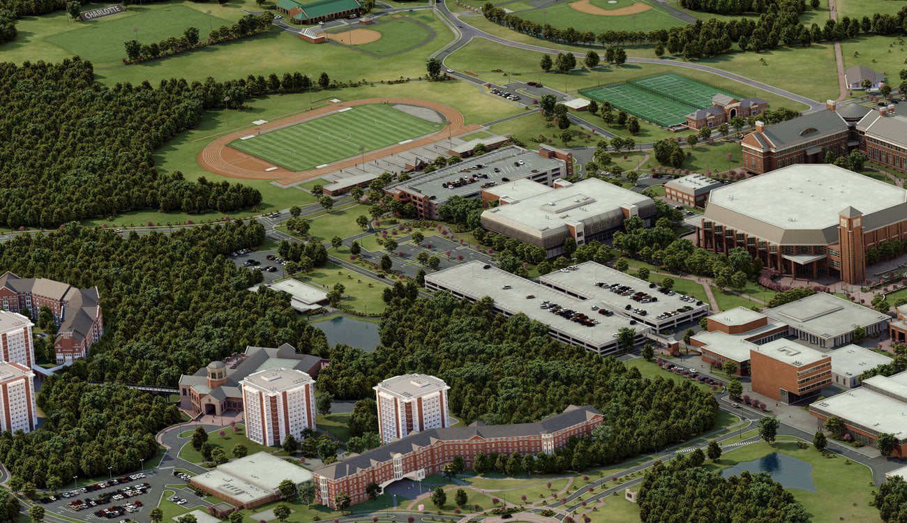 3D Campus Map Rendered Aerial View of City and Forest